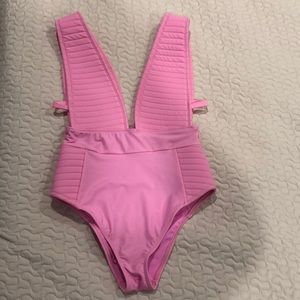 ASOS one piece pink bathing suit.